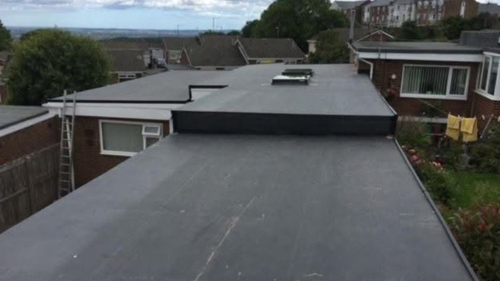 A newly installed rubber (EPDM) flat roof