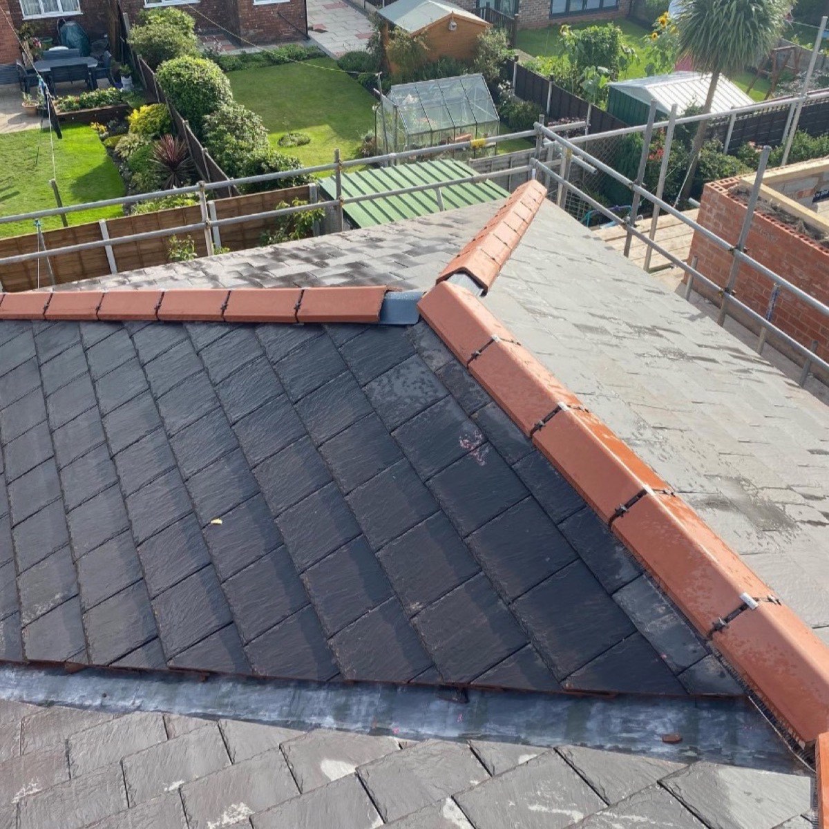 A newly tiled pitched roof