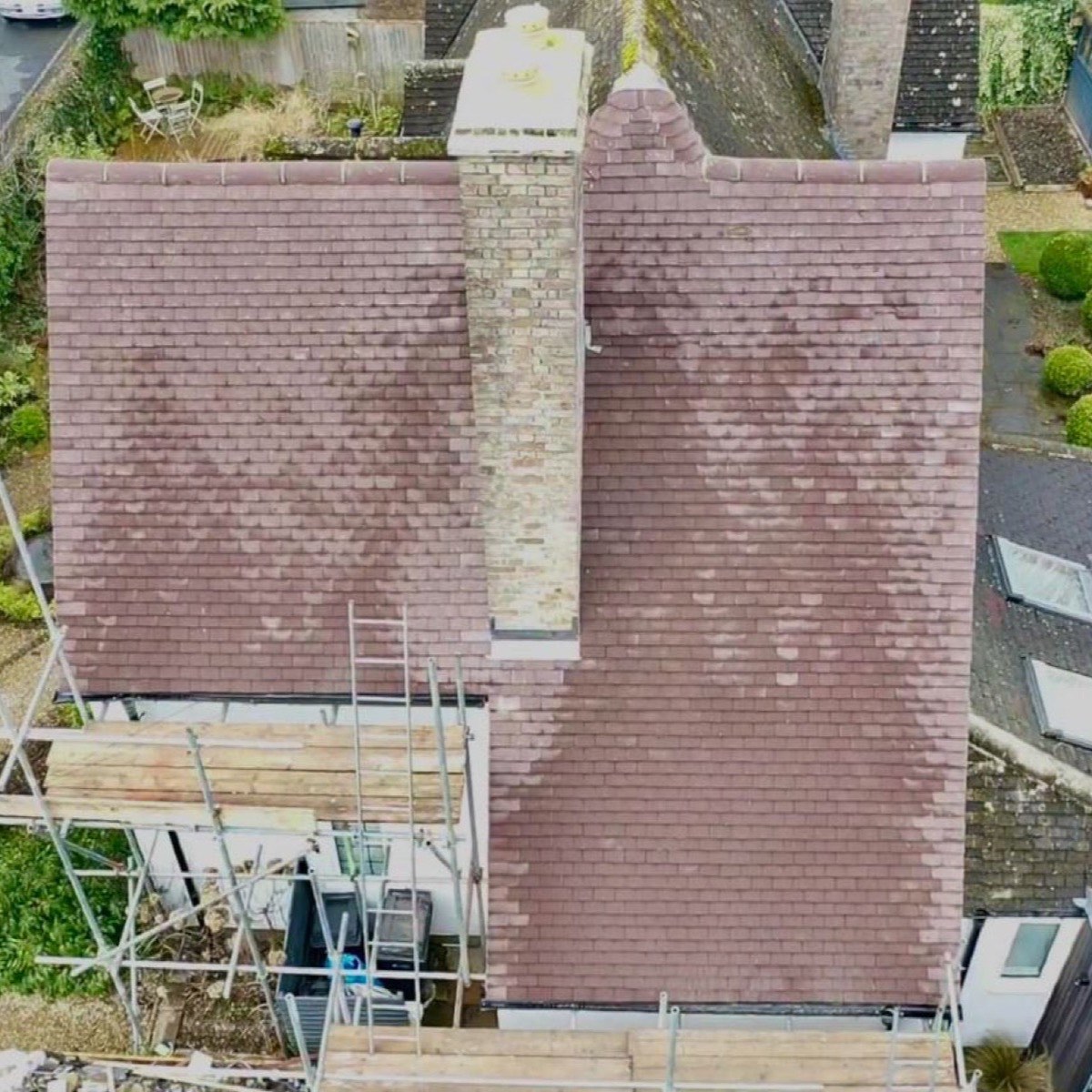 Aerial view of a completed roof